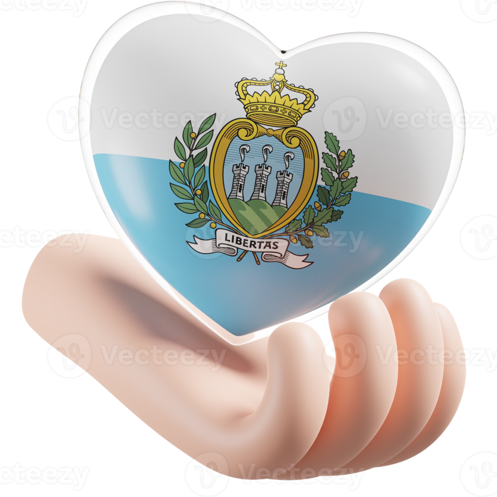 san marino bandera con corazón mano cuidado realista 3d texturizado png