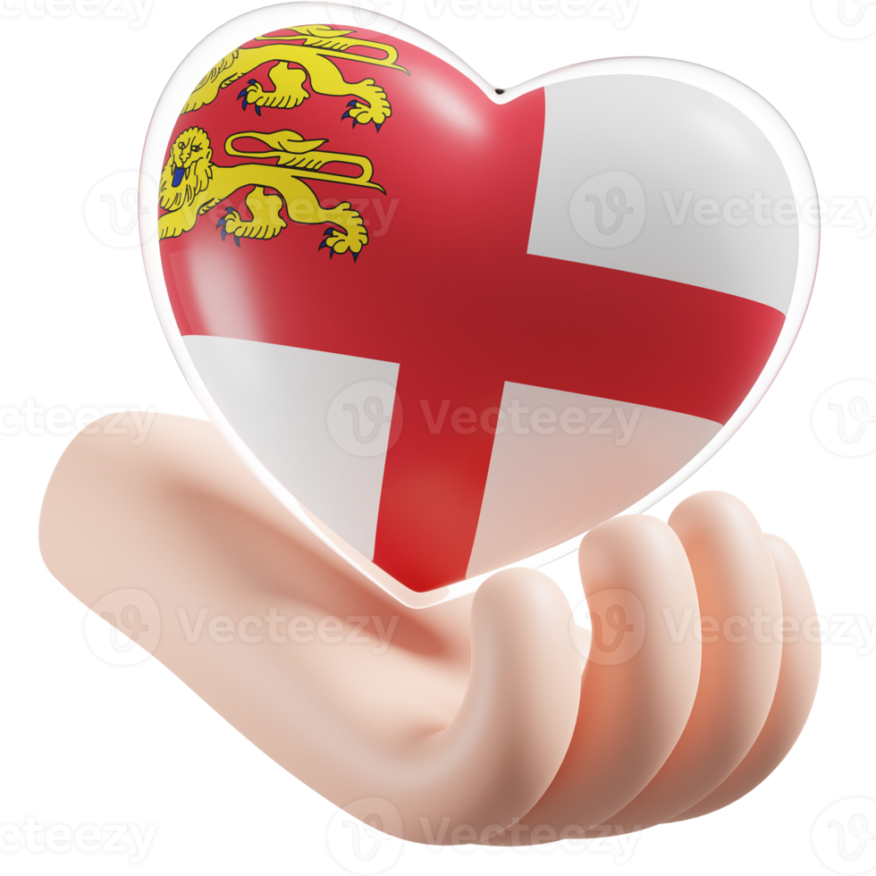 Sark flag with heart hand care realistic 3d textured png