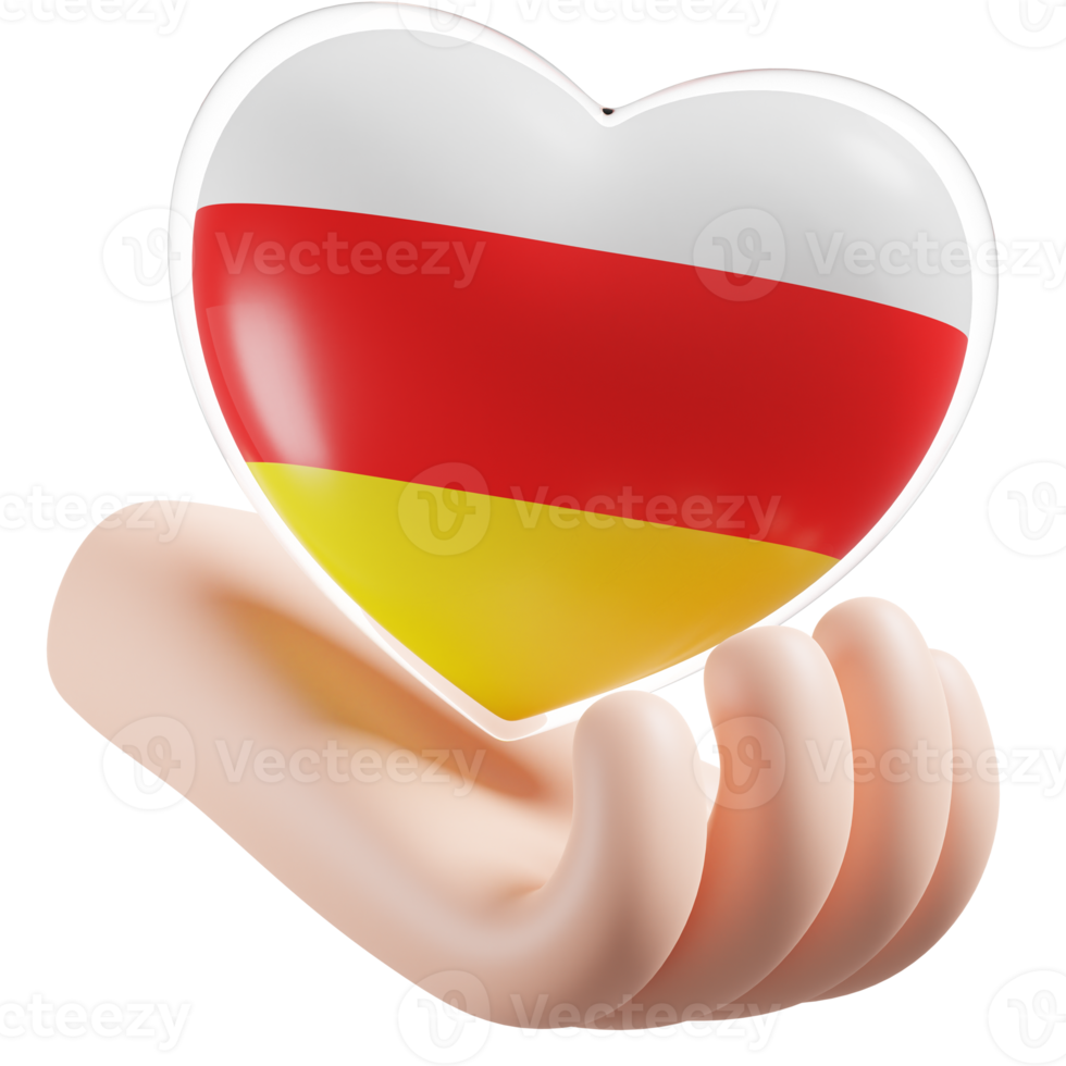 South Ossetia flag with heart hand care realistic 3d textured png