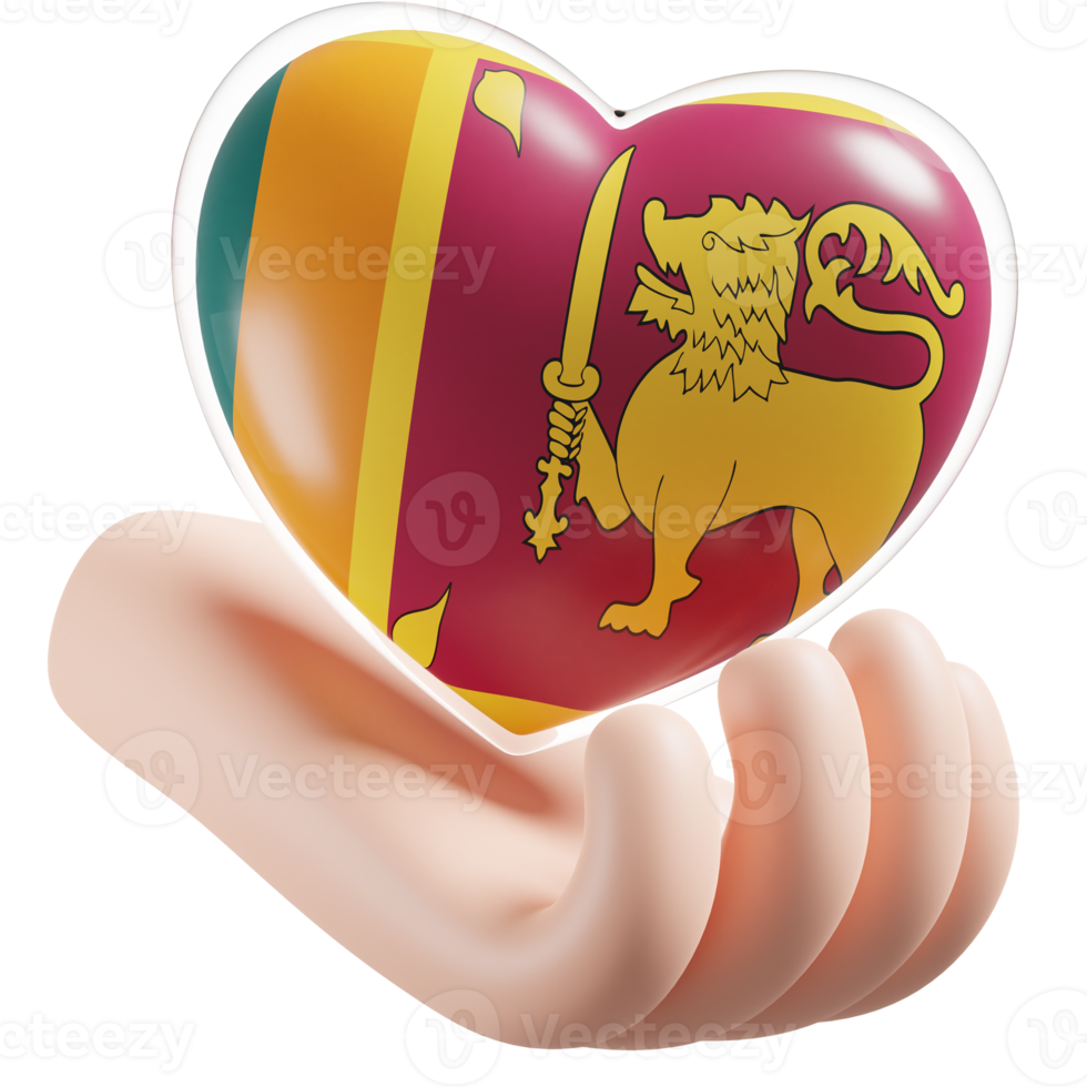 sri Lanka Flagge mit Herz Hand Pflege realistisch 3d texturiert png