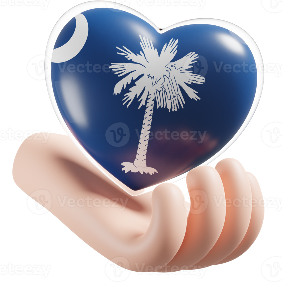 Sud carolina bandiera con cuore mano cura realistico 3d strutturato png