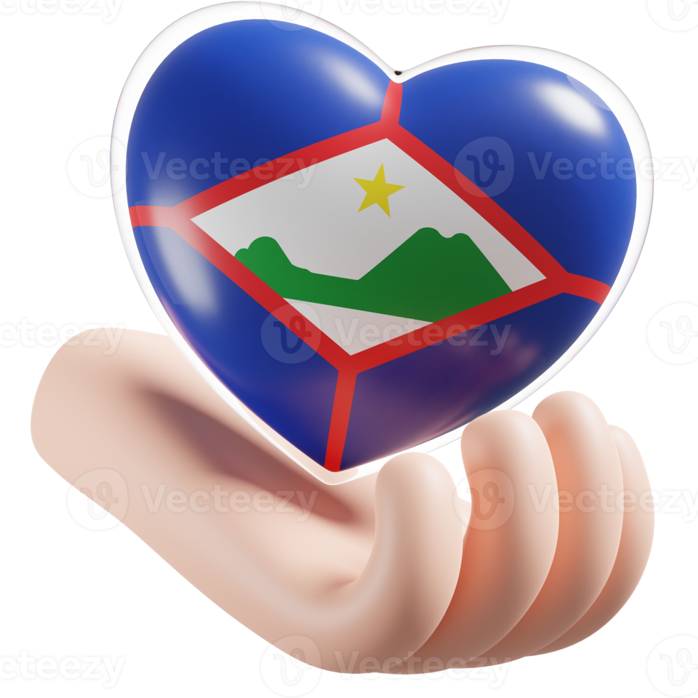 Sint Eustatius flag with heart hand care realistic 3d textured png