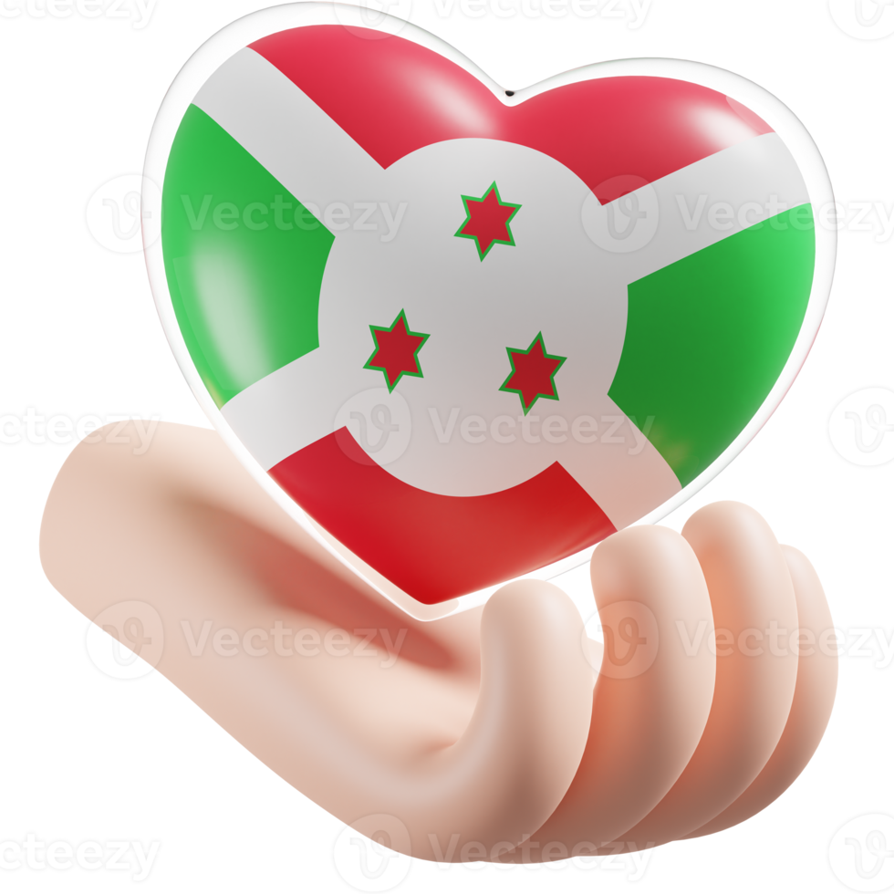 Burundi flag with heart hand care realistic 3d textured png