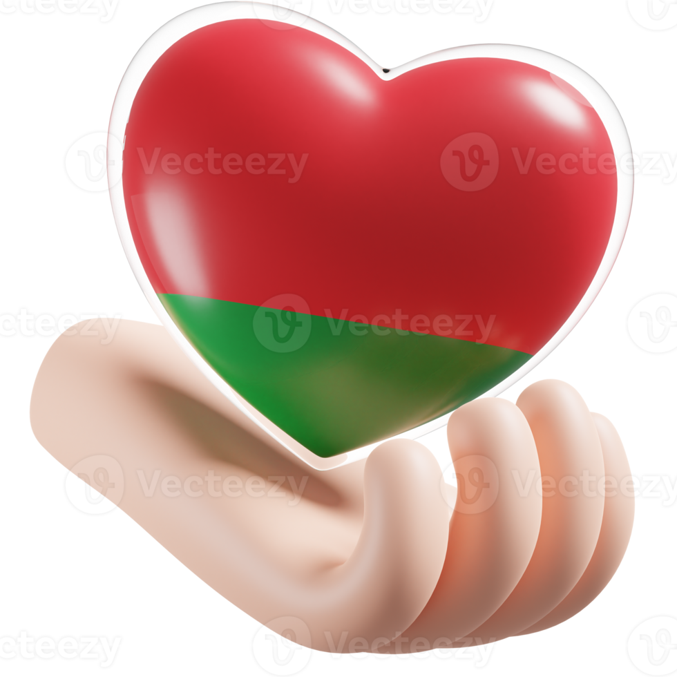 Belarus flag with heart hand care realistic 3d textured png