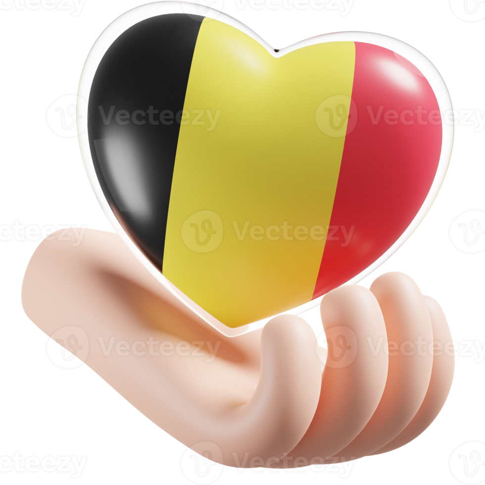 Belgium flag with heart hand care realistic 3d textured png