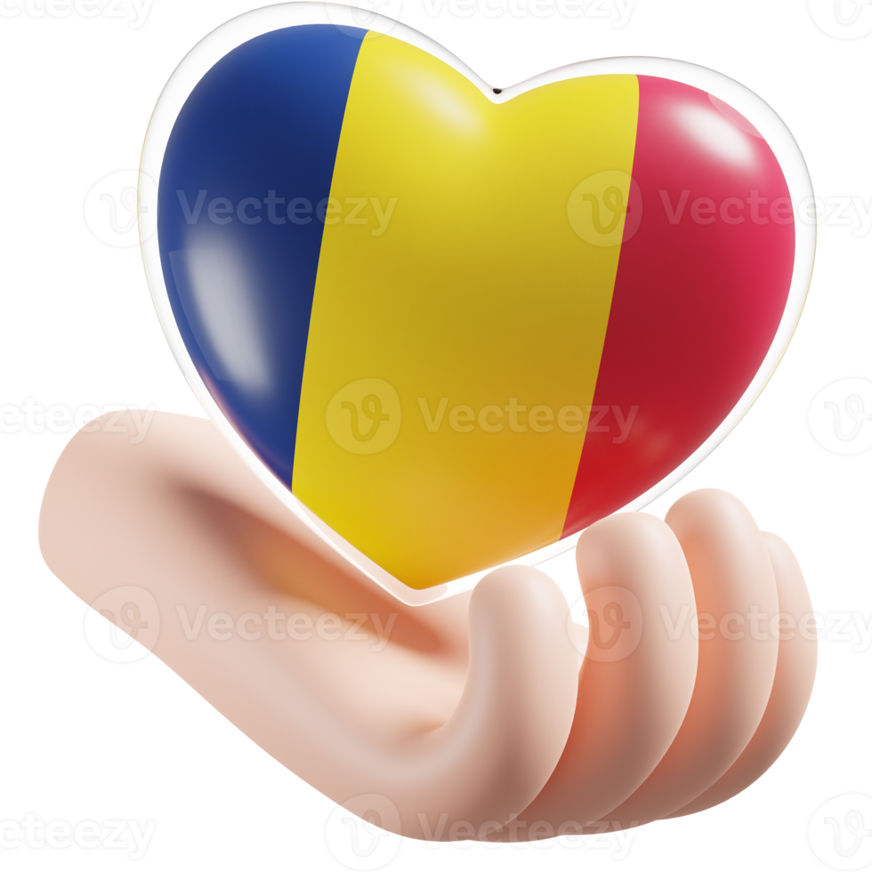 Chad flag with heart hand care realistic 3d textured png