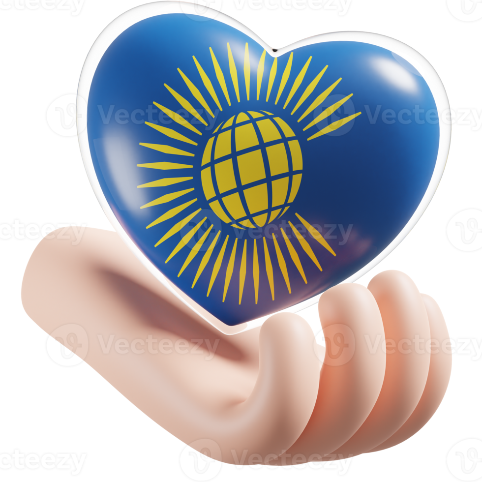 Commonwealth of Nations flag with heart hand care realistic 3d textured png