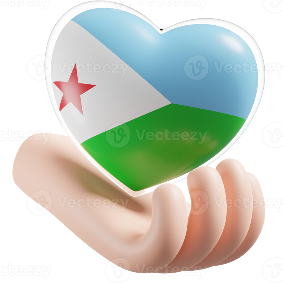 Djibouti flag with heart hand care realistic 3d textured png