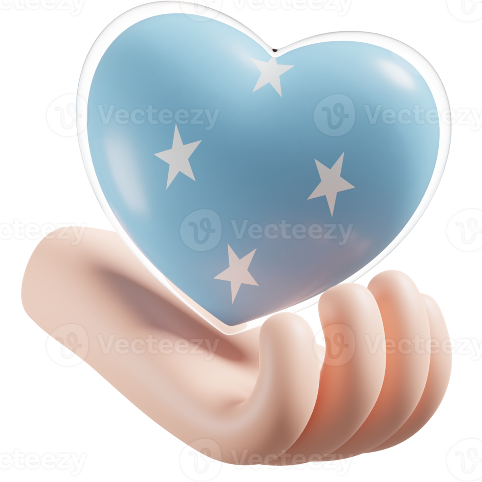 Federated States of Micronesia flag with heart hand care realistic 3d textured png