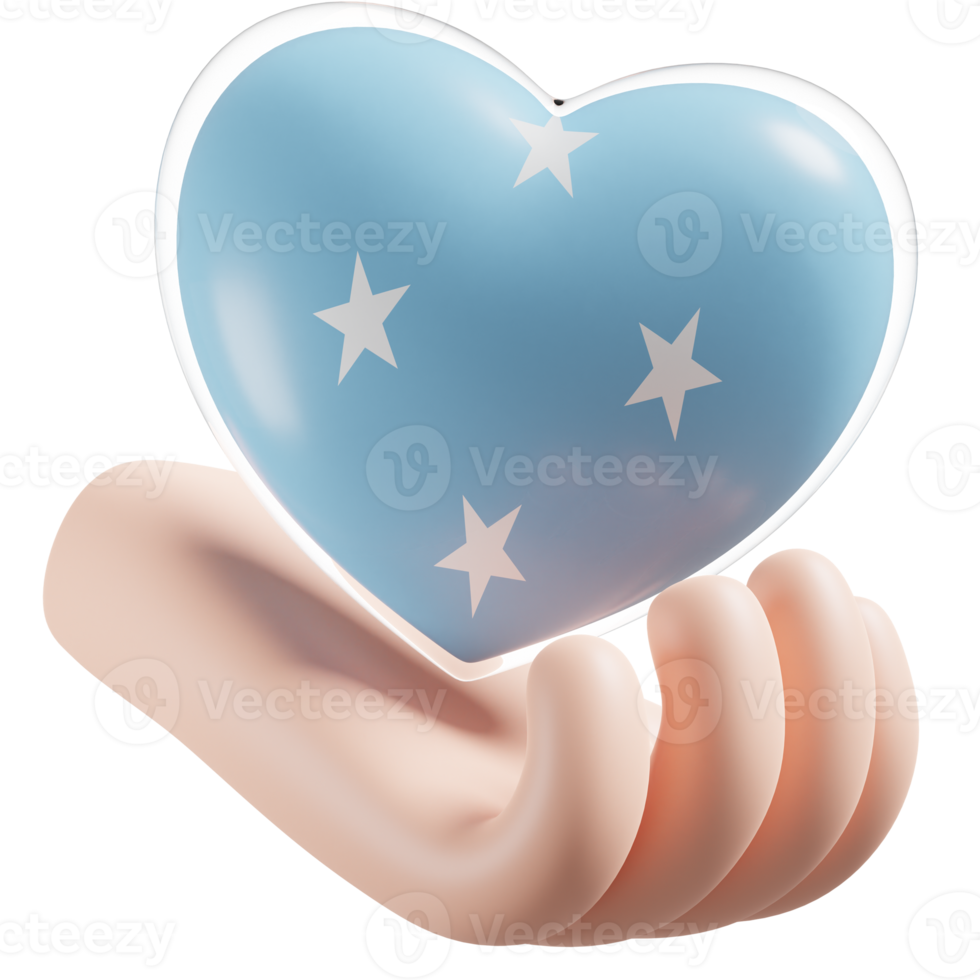 federado estados de micronesia bandera con corazón mano cuidado realista 3d texturizado png