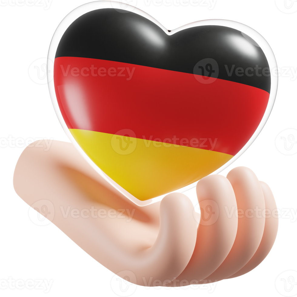 Alemania bandera con corazón mano cuidado realista 3d texturizado png