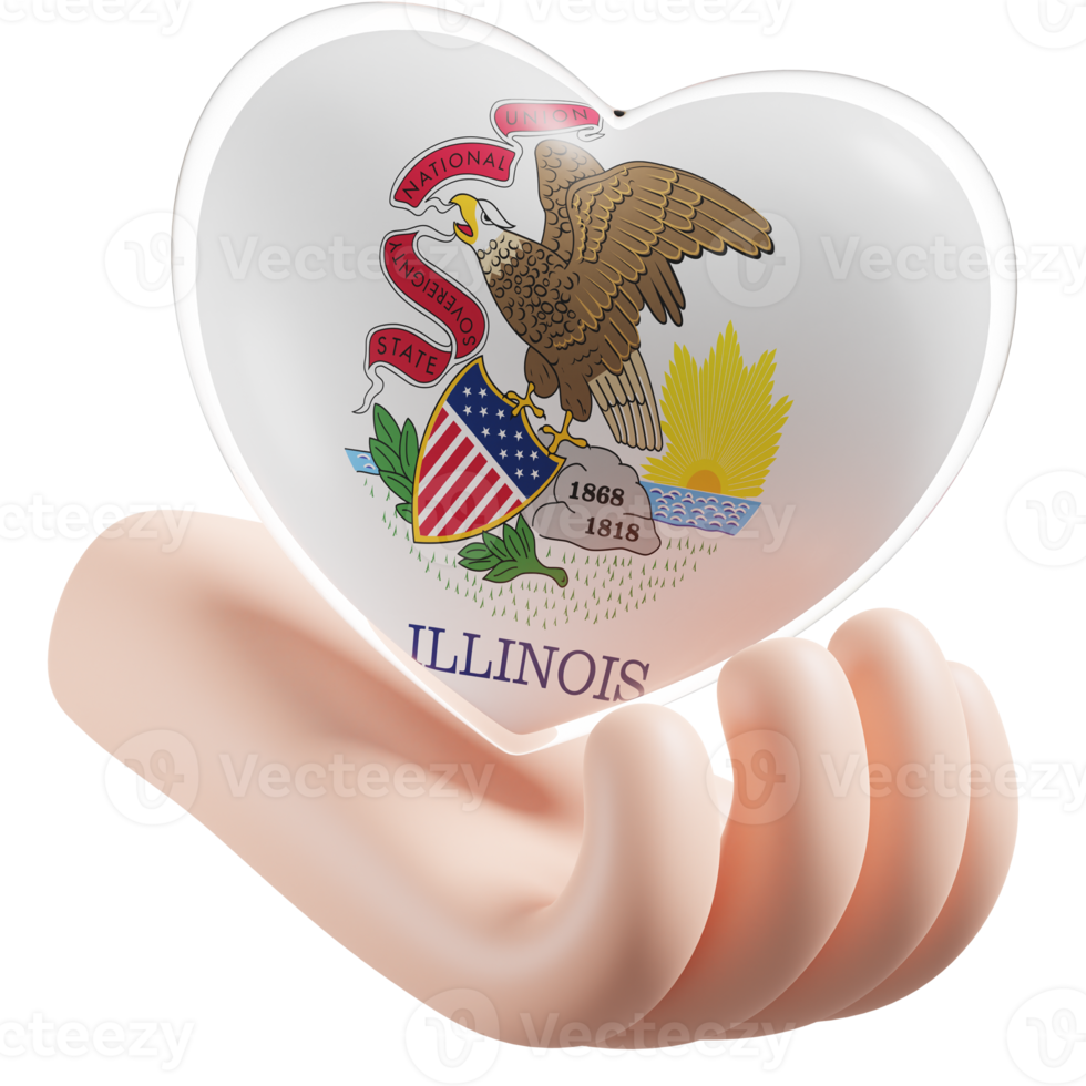 Illinois flag with heart hand care realistic 3d textured png