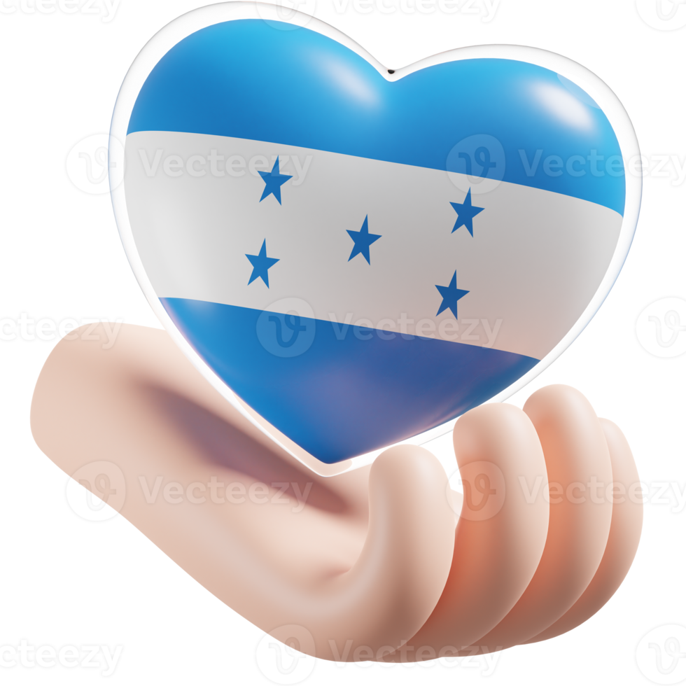 Honduras vlag met hart hand- zorg realistisch 3d getextureerde png