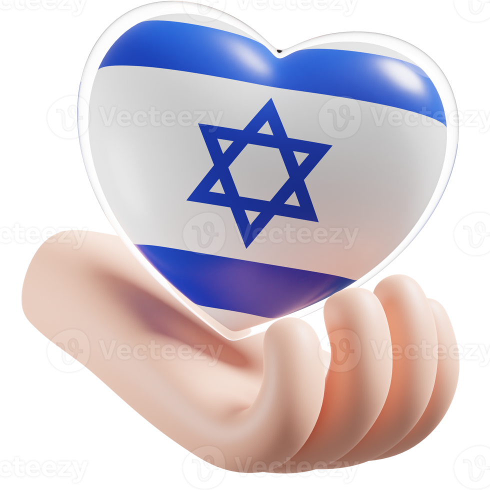 Israel flag with heart hand care realistic 3d textured png