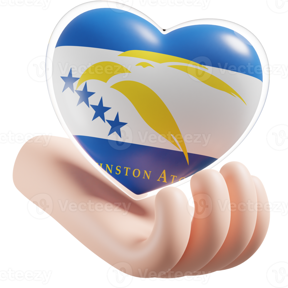 Johnston Atoll flag with heart hand care realistic 3d textured png
