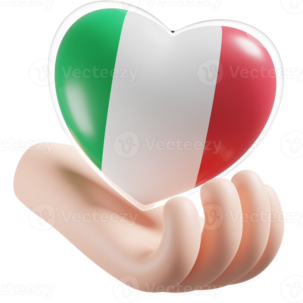 Italy flag with heart hand care realistic 3d textured png