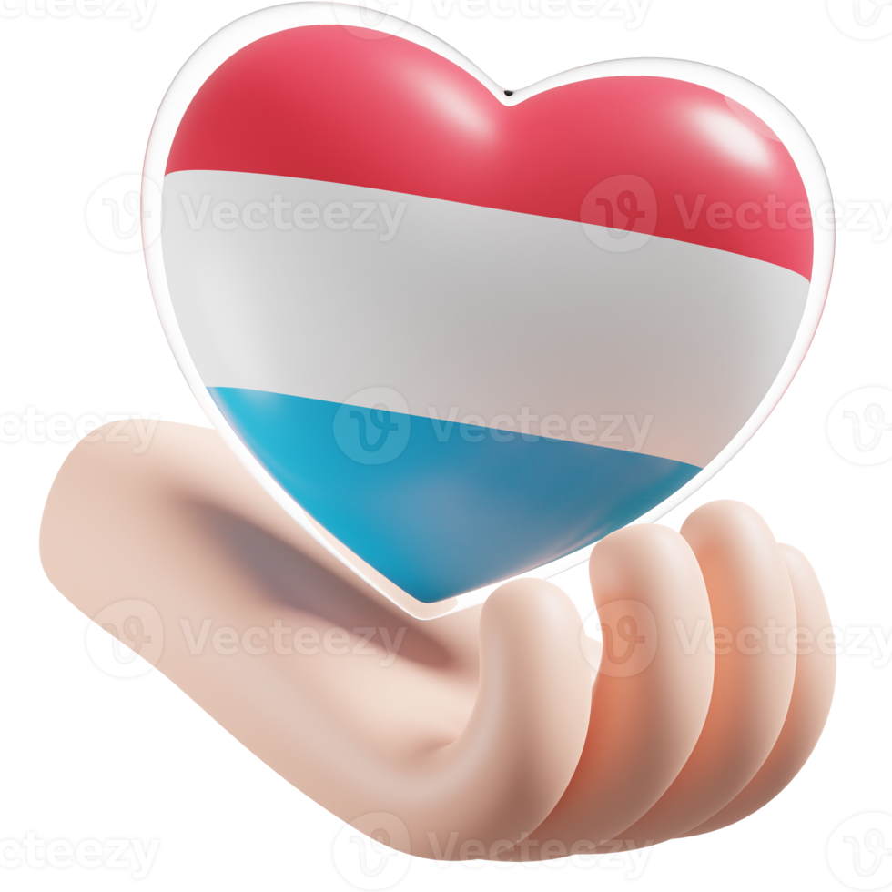Luxemburgo bandeira com coração mão Cuidado realista 3d texturizado png