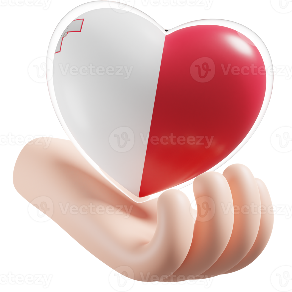 Malta flag with heart hand care realistic 3d textured png