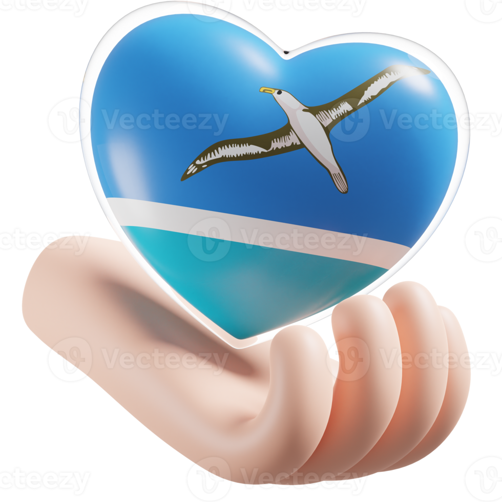 Midway Islands flag with heart hand care realistic 3d textured png