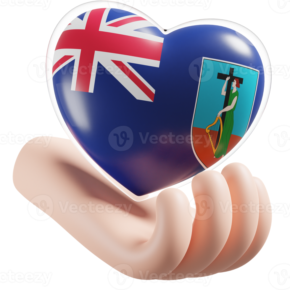 Montserrat flag with heart hand care realistic 3d textured png