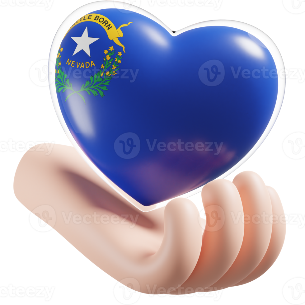 Nevada flag with heart hand care realistic 3d textured png