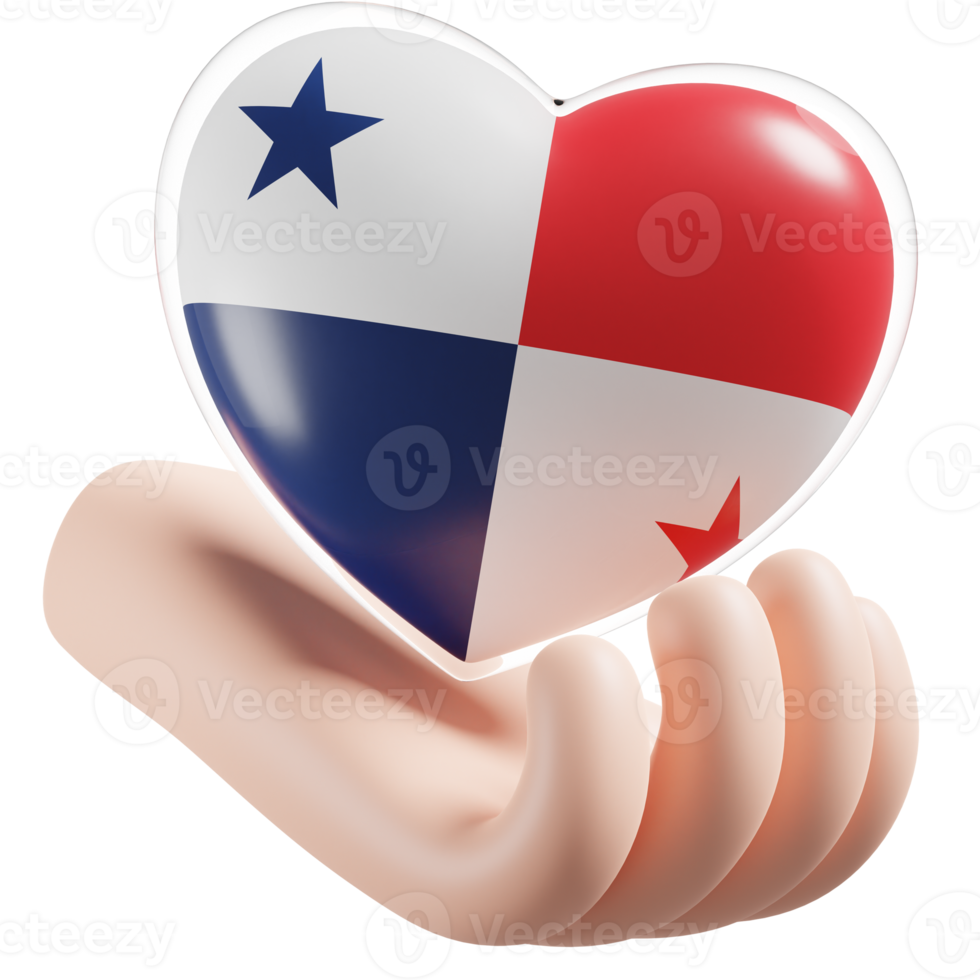 Panama flag with heart hand care realistic 3d textured png