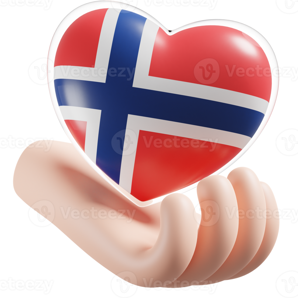 Norvegia bandiera con cuore mano cura realistico 3d strutturato png