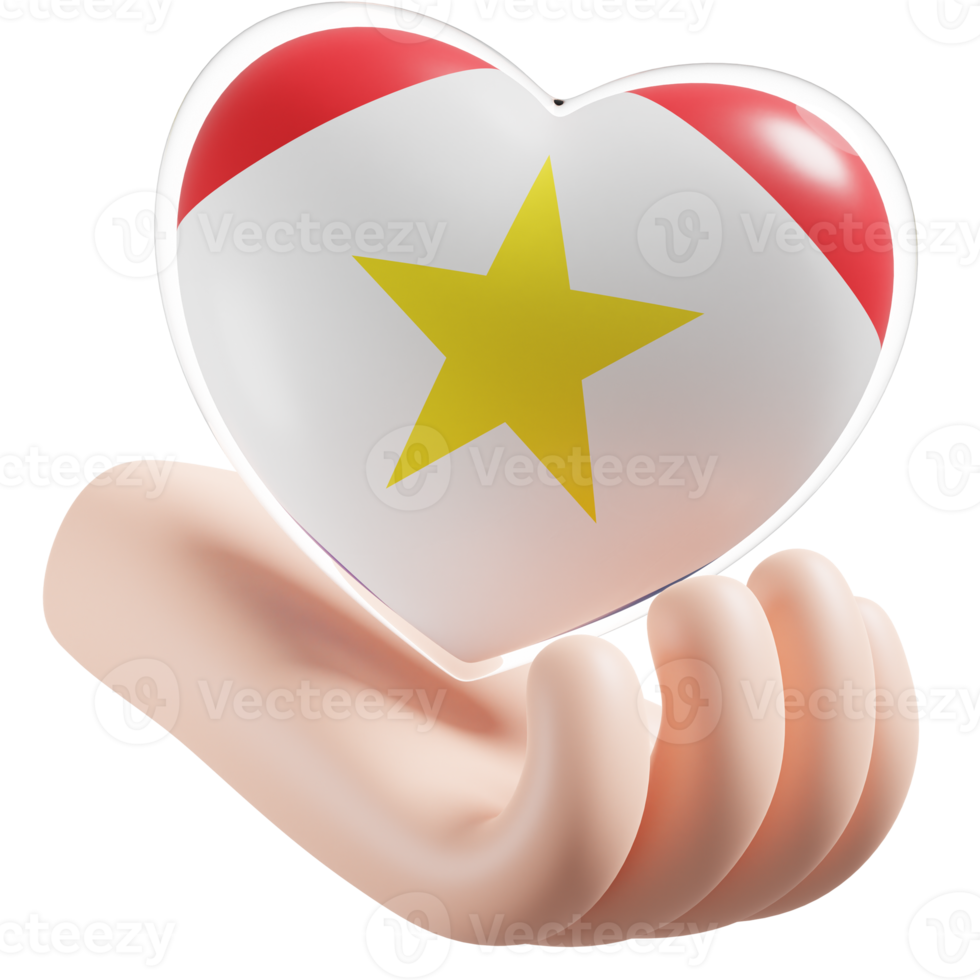 Saba flag with heart hand care realistic 3d textured png