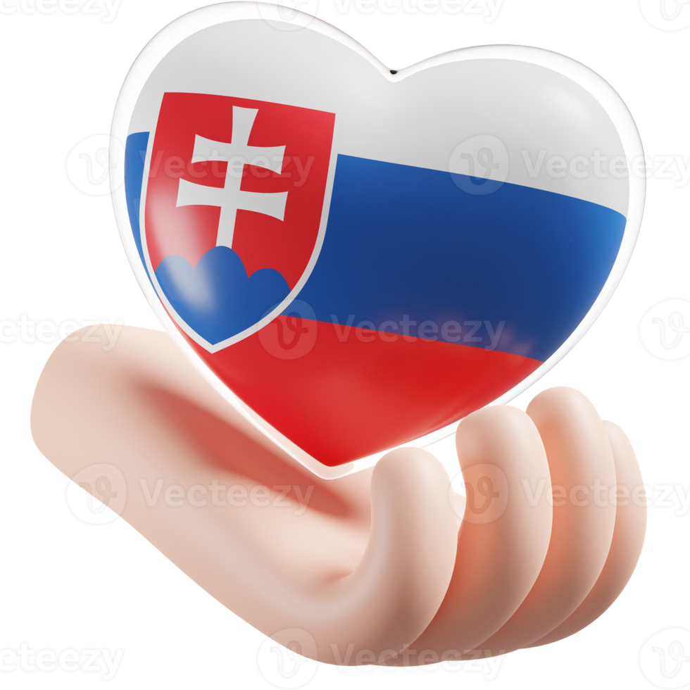 Slovakia flag with heart hand care realistic 3d textured png
