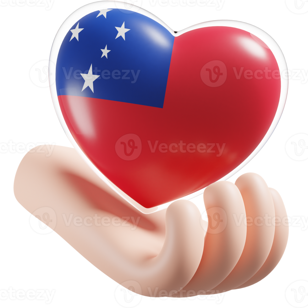 Samoa flag with heart hand care realistic 3d textured png