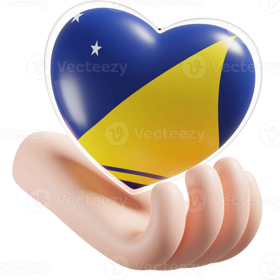 Tokelau flag with heart hand care realistic 3d textured png