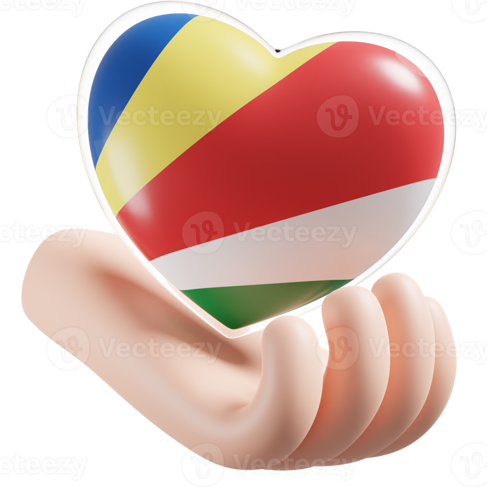 Seychelles flag with heart hand care realistic 3d textured png