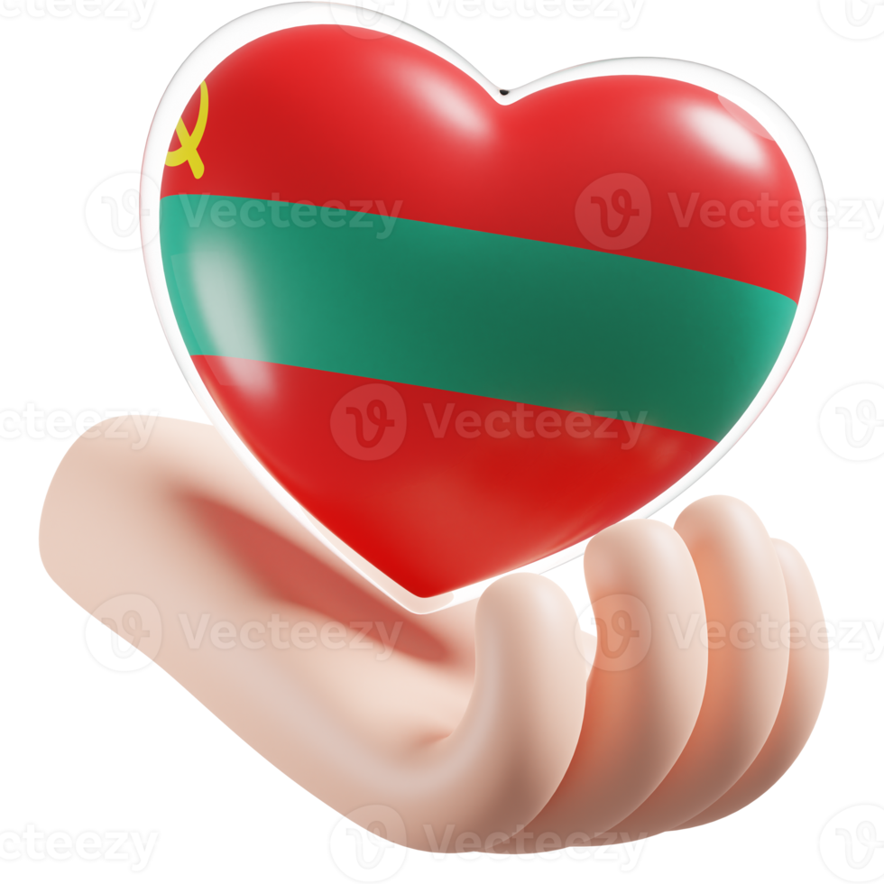 Transnistria flag with heart hand care realistic 3d textured png