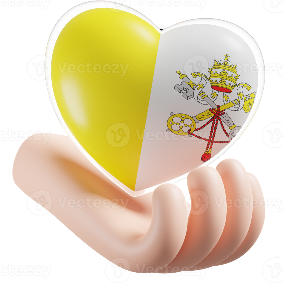 Vatican City flag with heart hand care realistic 3d textured png