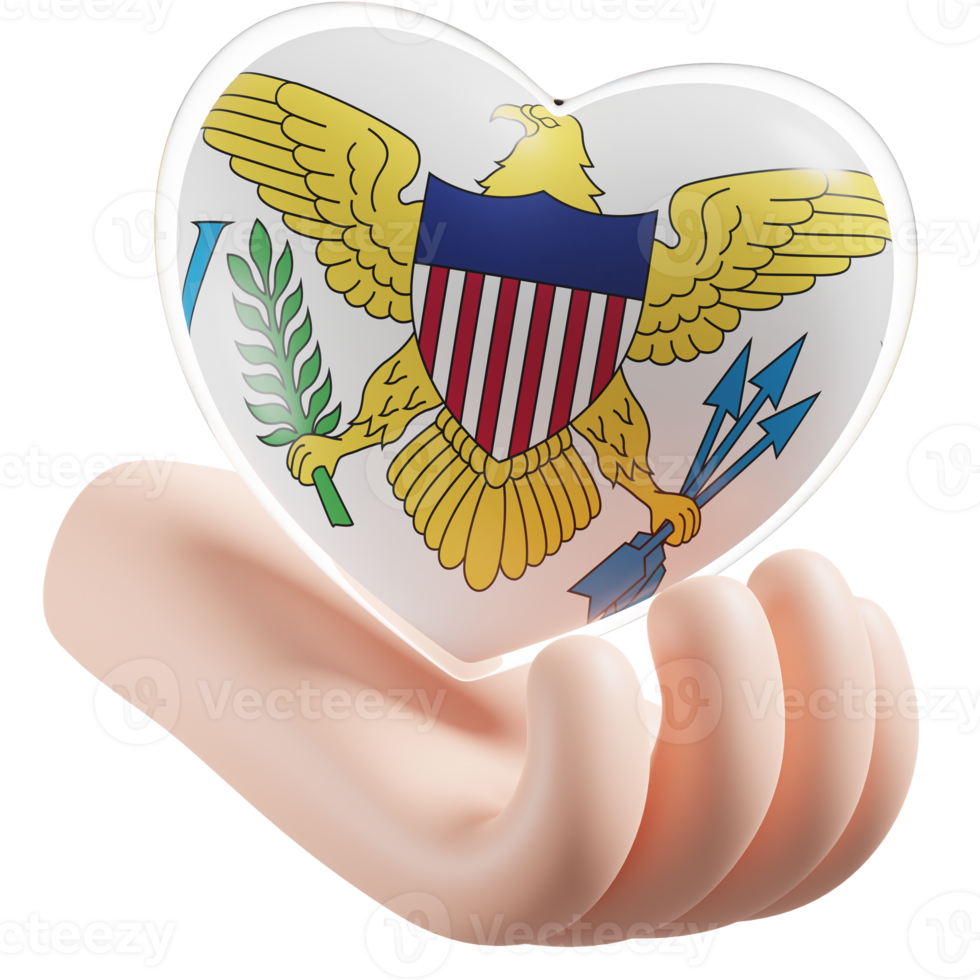 United States Virgin Islands flag with heart hand care realistic 3d textured png