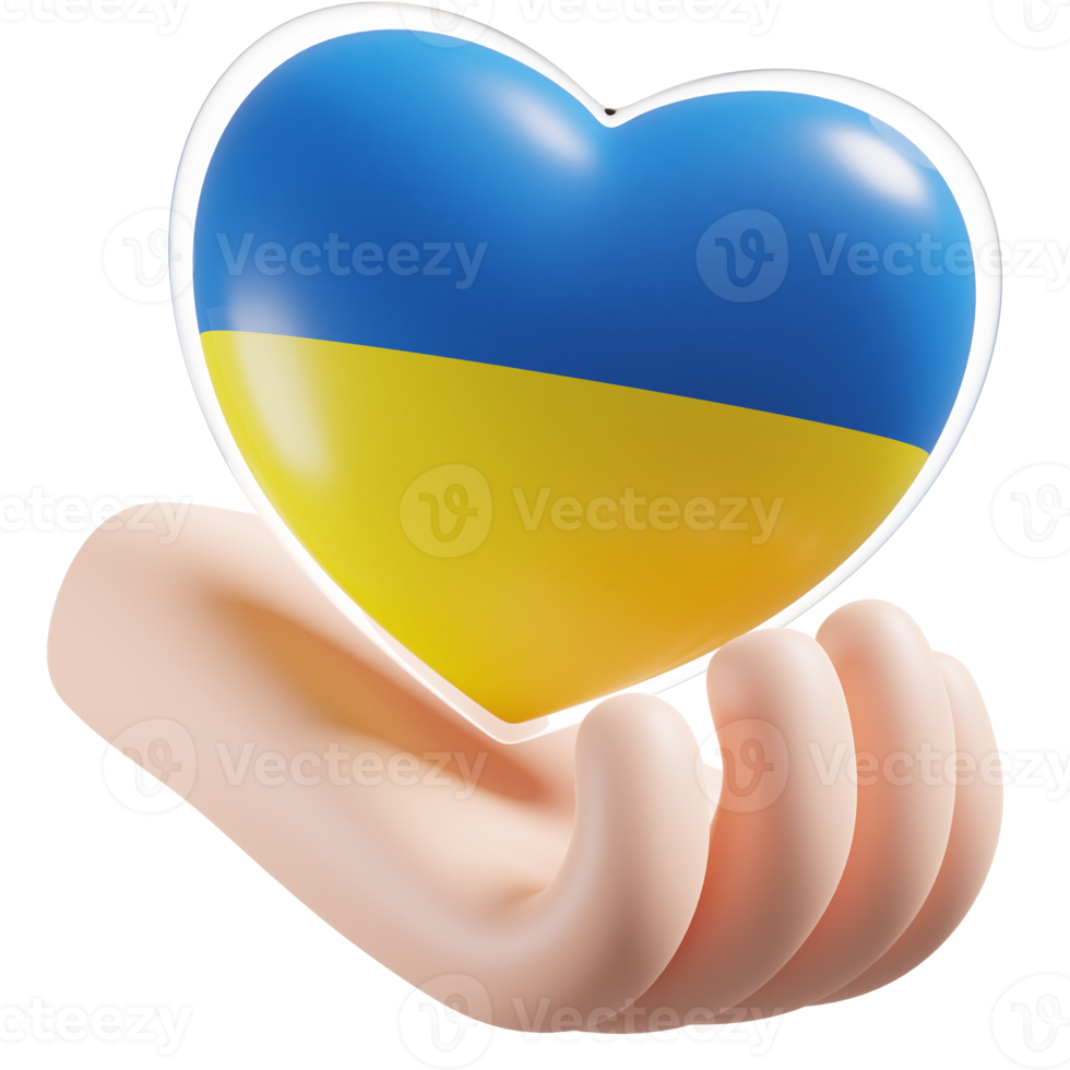 Ukraine flag with heart hand care realistic 3d textured png