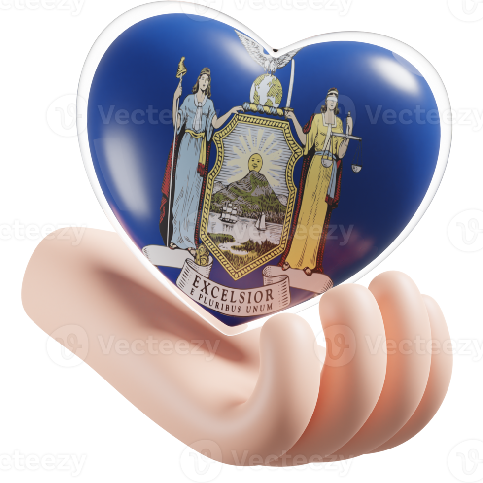 New York flag with heart hand care realistic 3d textured png