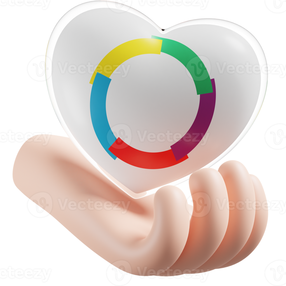 Organisation internationale de la Francophonie flag with heart hand care realistic 3d textured png