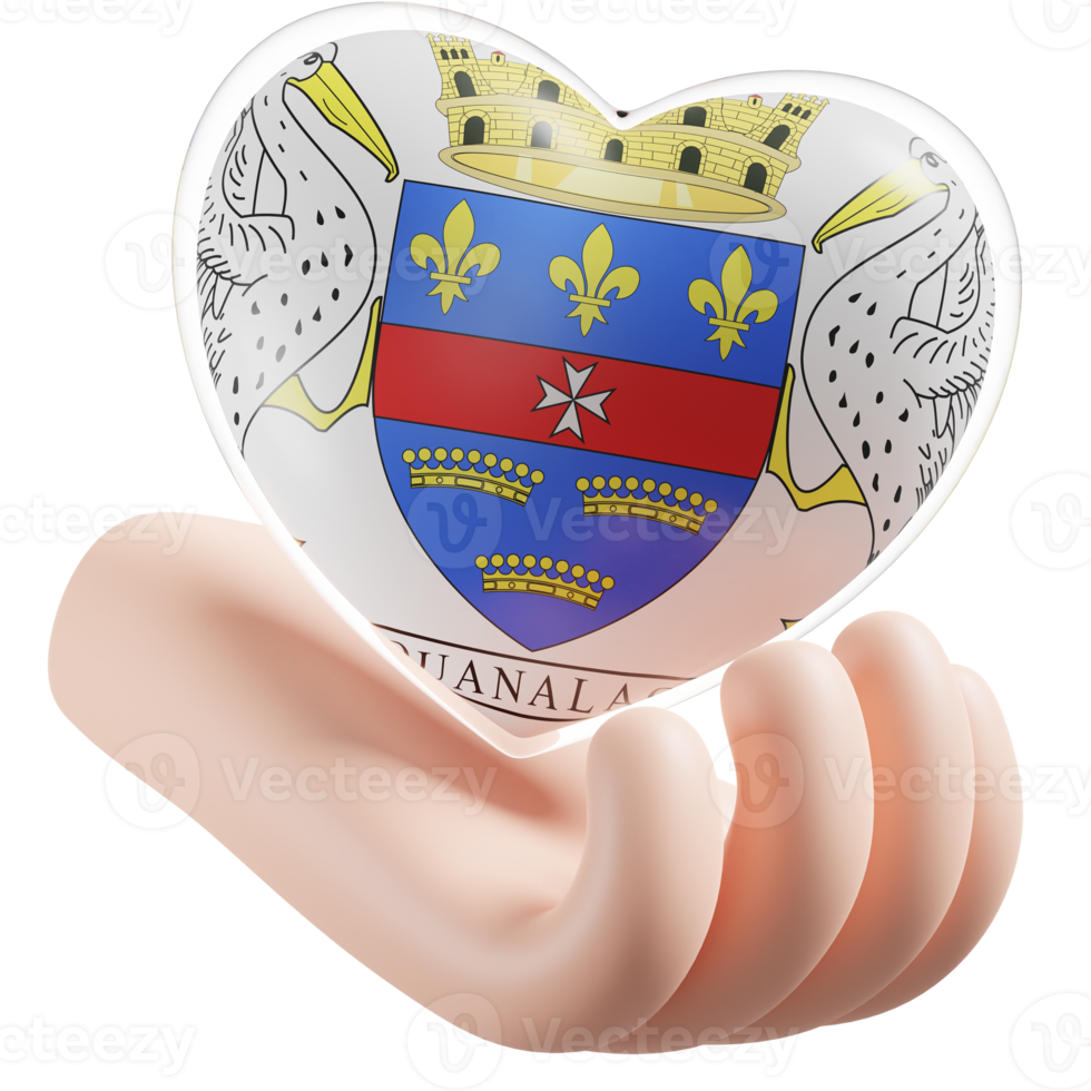 Saint Barthelemy flag with heart hand care realistic 3d textured png