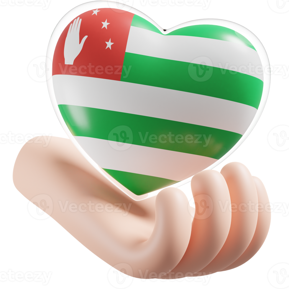 Republic of Abkhazia flag with heart hand care realistic 3d textured png