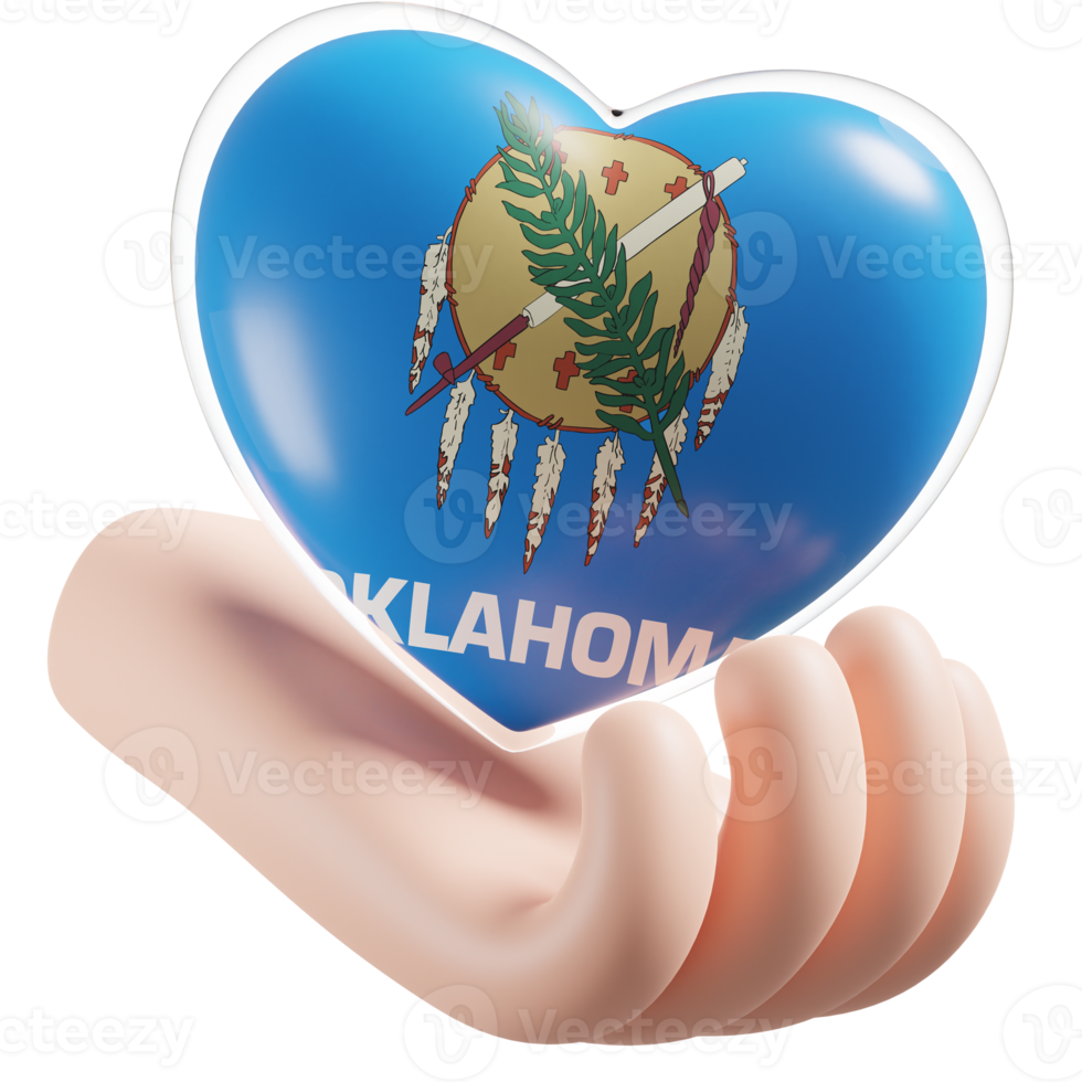 Oklahoma flag with heart hand care realistic 3d textured png