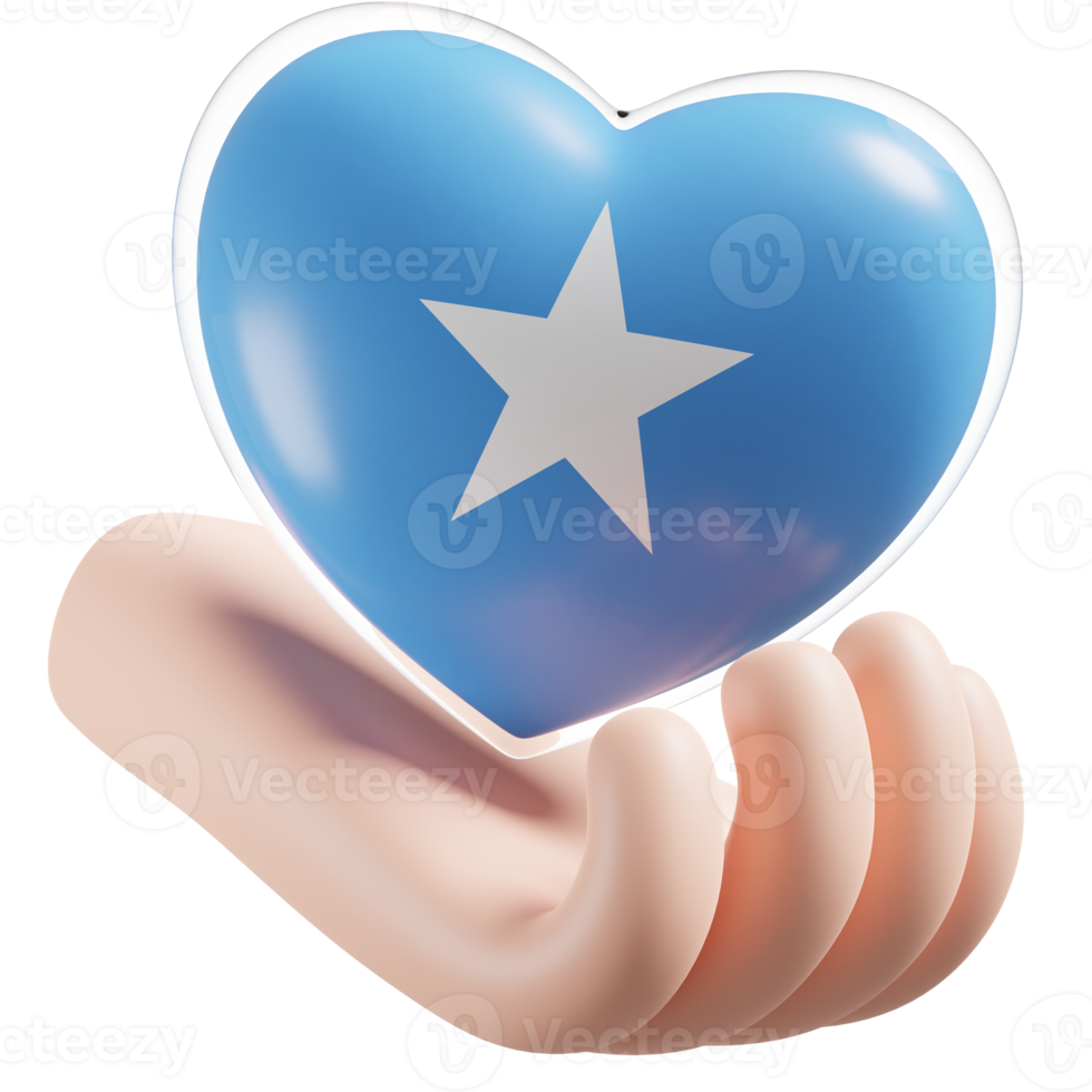 Somalia bandera con corazón mano cuidado realista 3d texturizado png