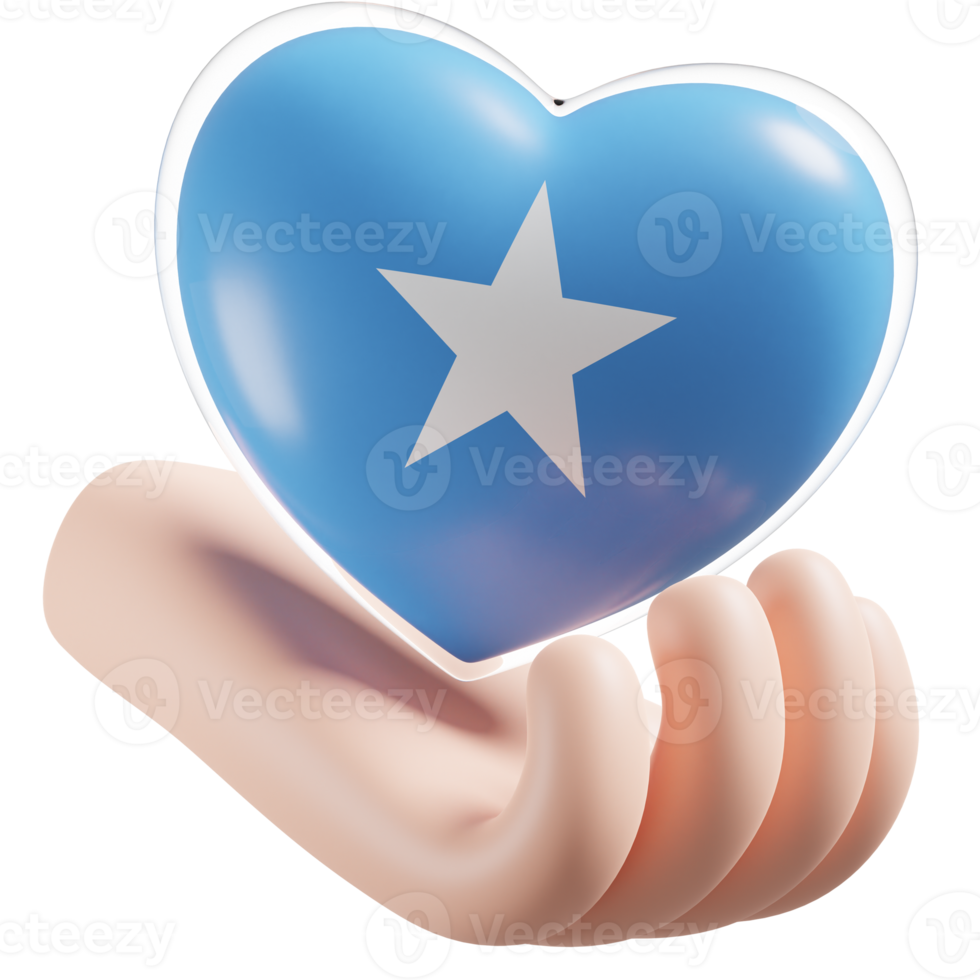 Somalia flag with heart hand care realistic 3d textured png