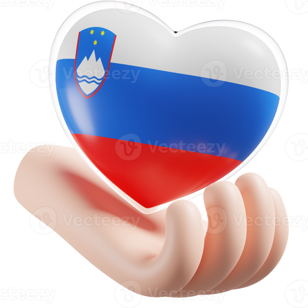 Slovenia flag with heart hand care realistic 3d textured png