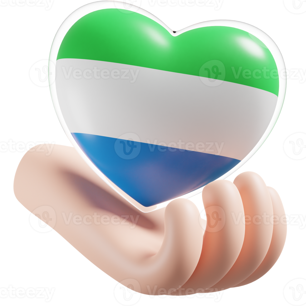 Sierra Leone flag with heart hand care realistic 3d textured png