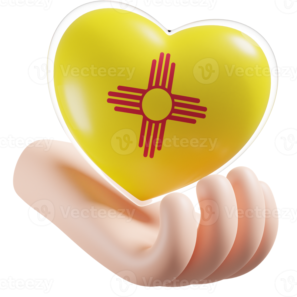 Novo México bandeira com coração mão Cuidado realista 3d texturizado png