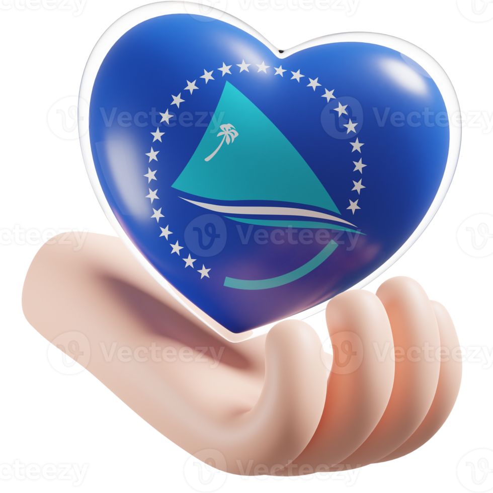 Pacific Community flag with heart hand care realistic 3d textured png