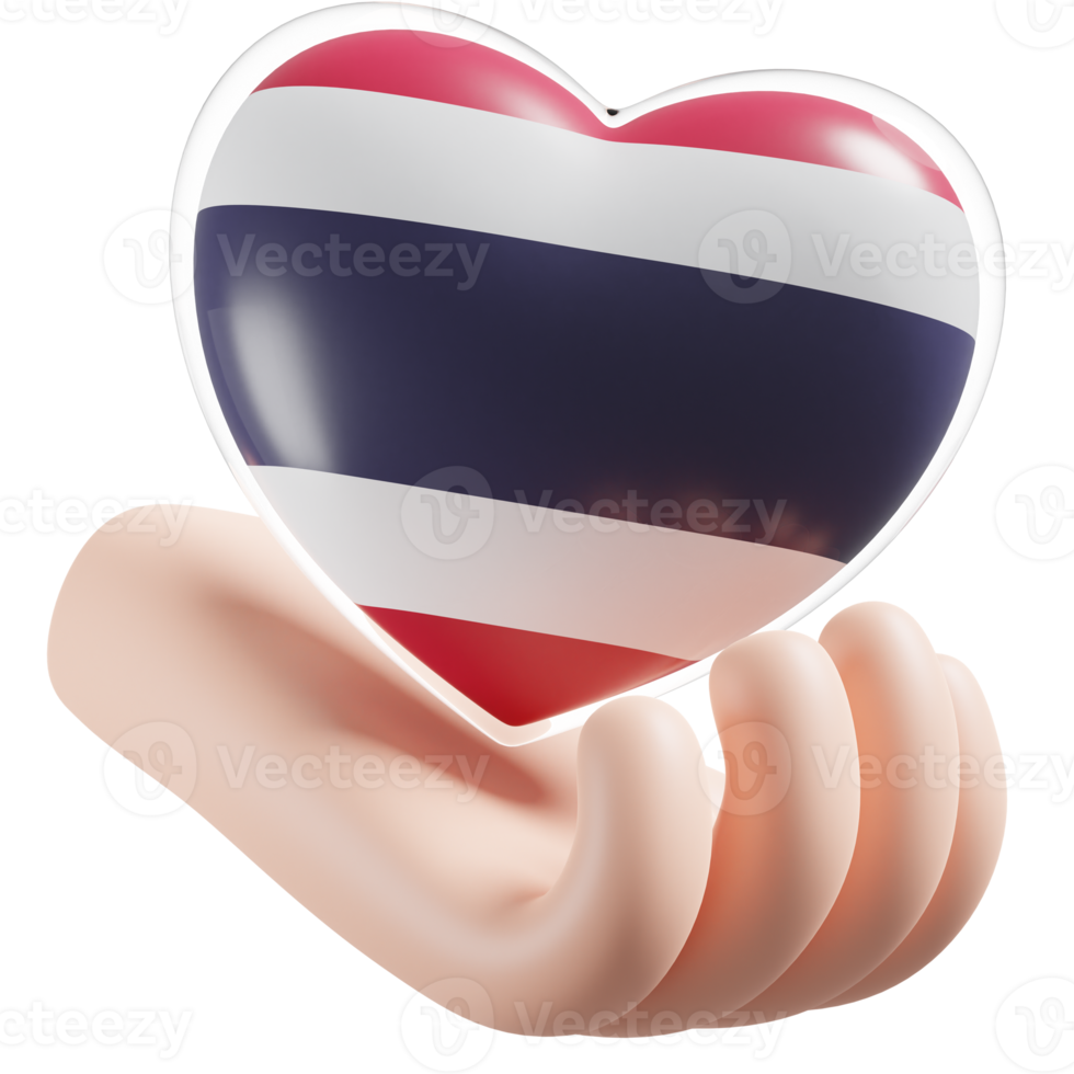 Thailand vlag met hart hand- zorg realistisch 3d getextureerde png