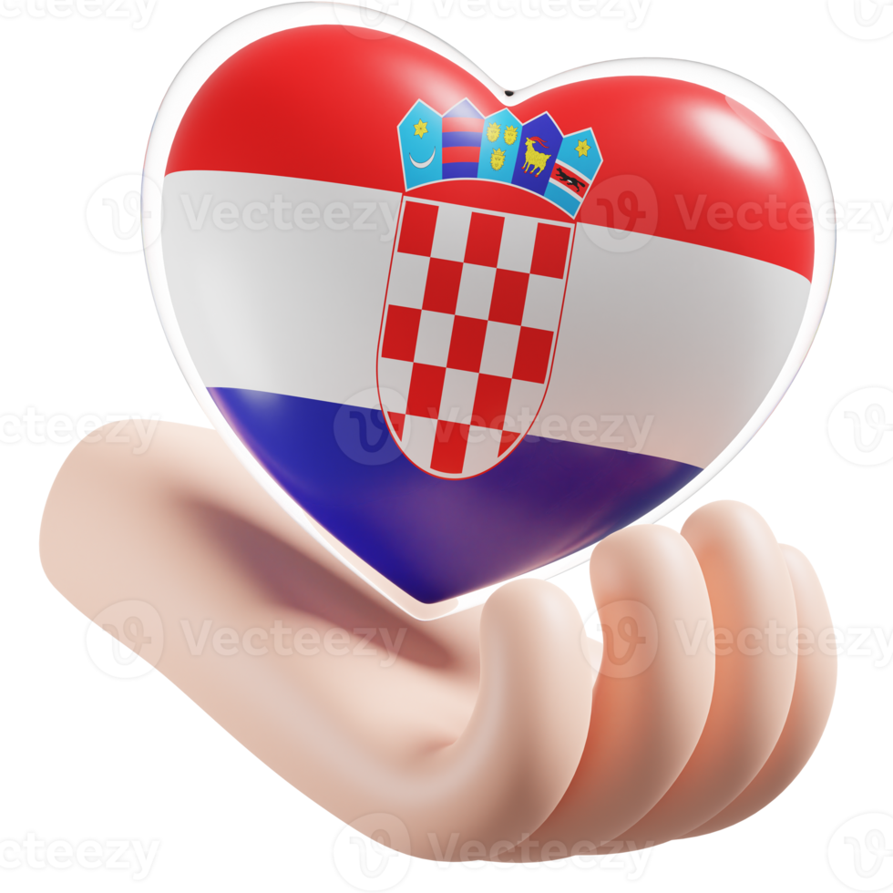 Kroatien Flagge mit Herz Hand Pflege realistisch 3d texturiert png
