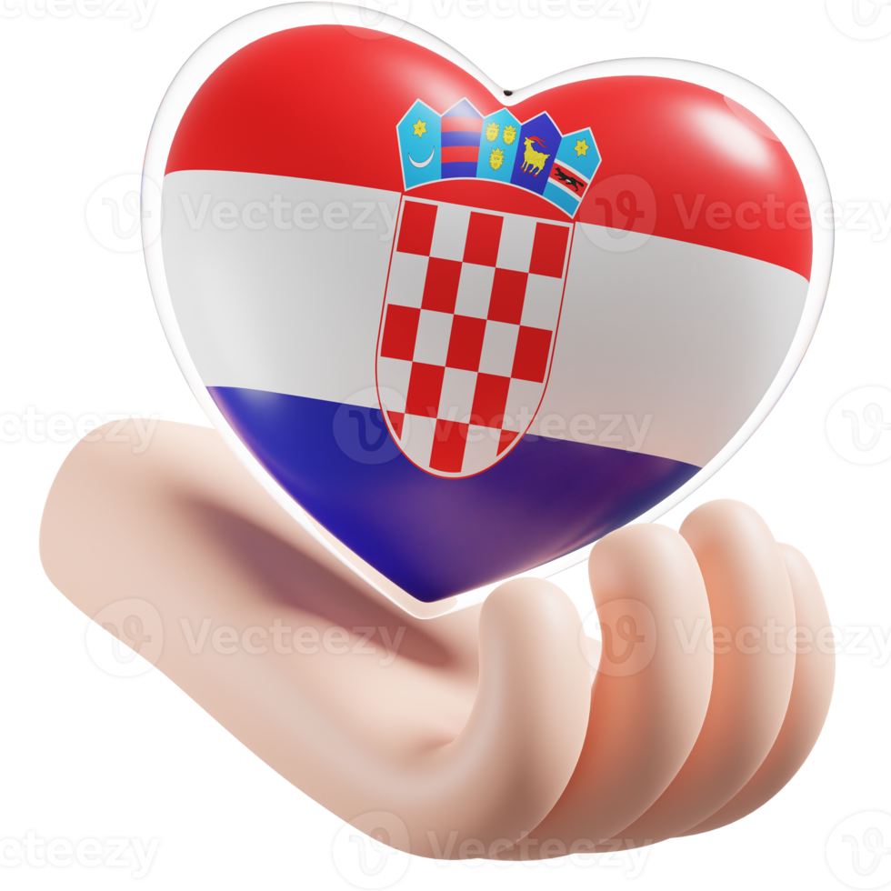 Croatia flag with heart hand care realistic 3d textured png